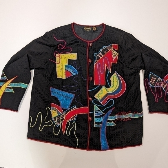 Julia Kim Embroidered Abstract Art Blazer Size 1X Art To Wear - Picture 1 of 16